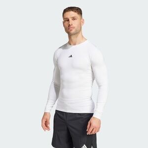 Adidas Men's Large Techfit Compression Long Sleeve Training Tee White JE6703 NEW